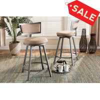 Baxton Studio 8740P-Light Brown-PC Baxton Studio Danson Modern Industrial Light Brown Fabric Upholstered and Antique Grey Finished Metal 2-Piece Swivel Pub Chair Set